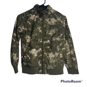 Members Only Iconic Boyfriend Jacket Floral Green Camo Satin Finish Size 10